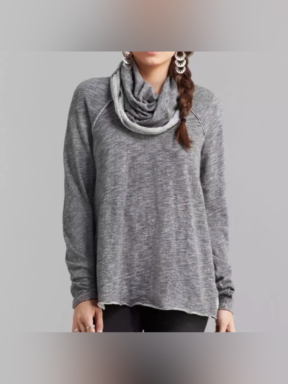 Free People Beach Cozy Grey Cocoon Cowl Neck Women’s lightweight Cotton Sweater